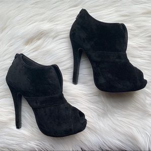 Delicacy Black Heeled Booties with Peep Toe